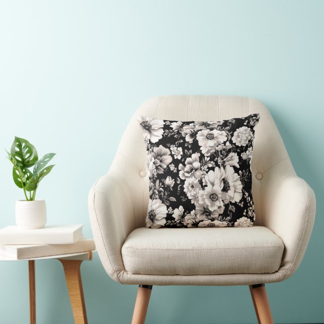 Coussin Beau ton sépia noir et clair floral (Chaise)