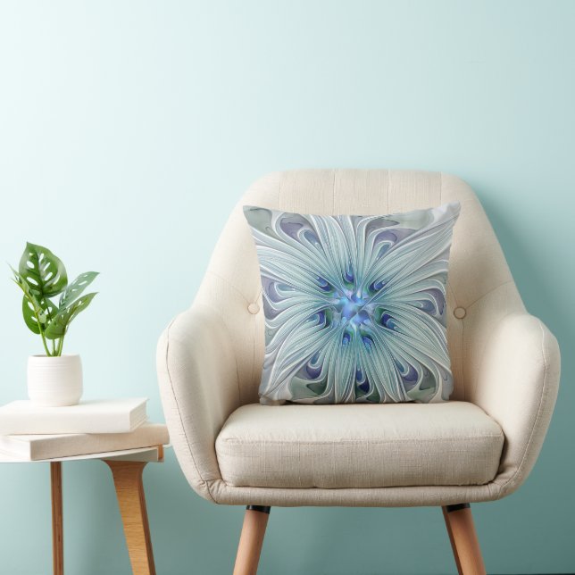 Coussin Beauté florale Abstraite moderne Blue Pastel Flowe (Chaise)