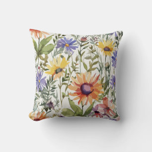 Coussin Beauté vibrante   Aquarelle Fleur sauvage décorati