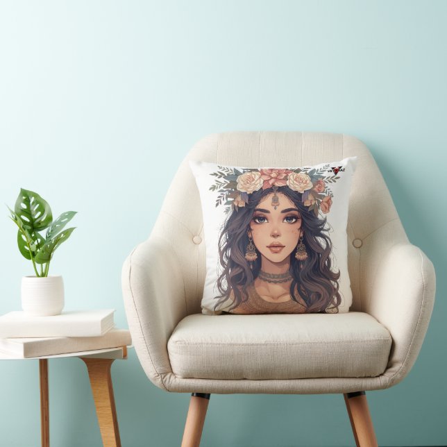 Coussin Beautiful Floral Anime Girl – Soft Pastel Aesthe (Chaise)