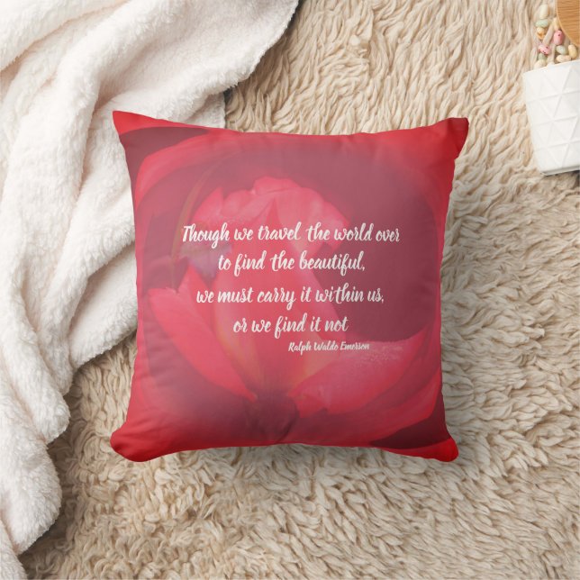 Coussin Beauty Within Pink Rose Inspirational Quote  (Couverture)