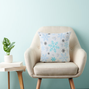 Coussin Beaux bonhommes de neige et flocons de neige en bl