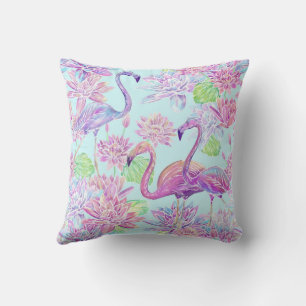 Coussin Beaux flamants roses et fleurs de lotus
