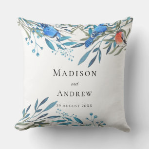 Coussin Beaux Oiseaux et Feuillage à l'Aquarelle Merci
