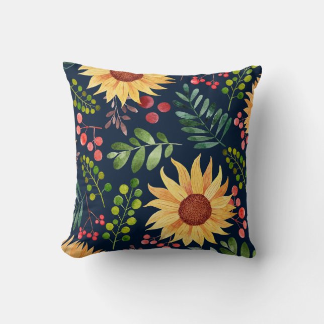 Coussin Beaux tournesols et baies Aquarelle Throw (Recto)