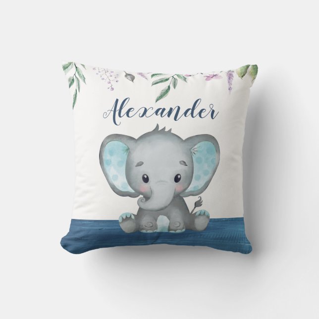 Coussin Bébé adorable Nom personnalisé Bois bleu (Recto)