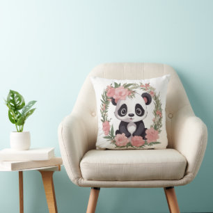 Coussin Bébé adorable Panda Ours avec fleurs