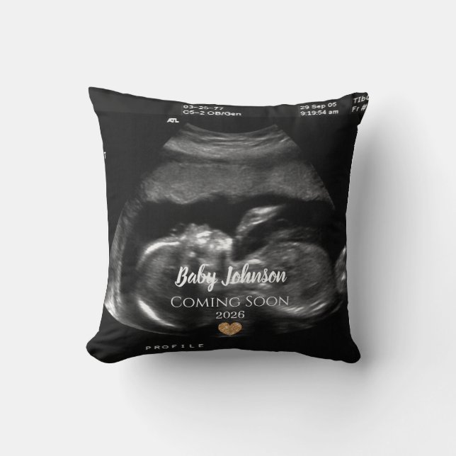 Coussin Bébé Bientôt Ultrasound Gold coeur (Recto)