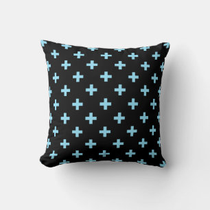 Coussin Bébé bleu polka croise sur noir
