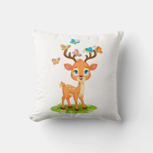 Coussin Bébé Cerf Mignon avec Papillons-47568