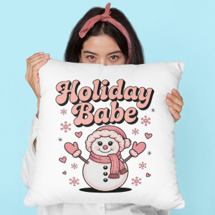 Coussin Bébé des Fêtes Mignon Bonhomme de Neige Rose