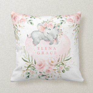 Coussin Bébé doux Eléphant Blush Rose Floral Vert