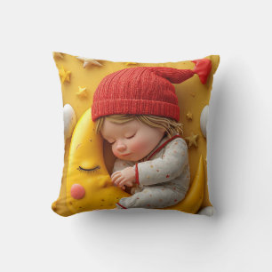 Coussin Bébé endormi sur un croissant de lune