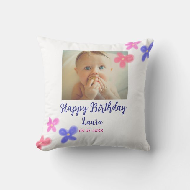 Coussin Bébé enfants 1er anniversaire ajouter le nom date  (Recto)