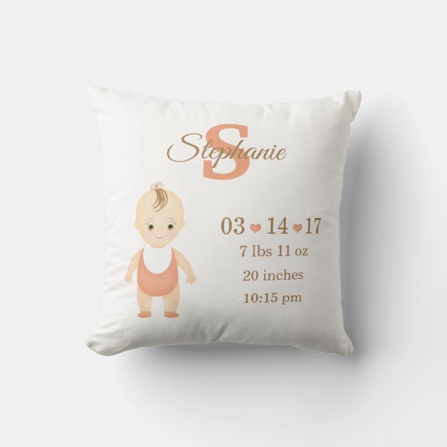 Coussin Bébé fille Faire-part de naissance (Recto)