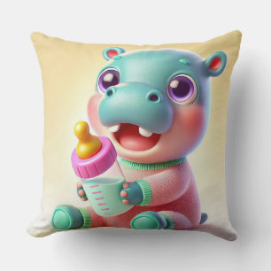 Coussin Bébé Hippopotame Mignon Avec Biberon Nursery 🦛