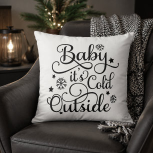Coussin Bébé il fait froid dehors Écriture noire Noël blan