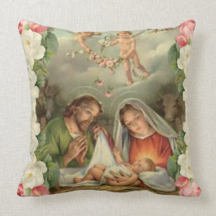 Coussin Bébé Jésus St Joseph, Mary, ange de roses de No