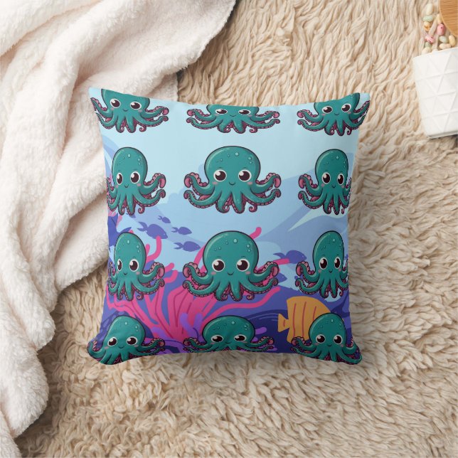 Coussin Bébé Kawaii Bleu Octopus (Couverture)