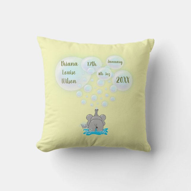 Coussin Bébé mignon éléphant bulles Monogramme (Recto)