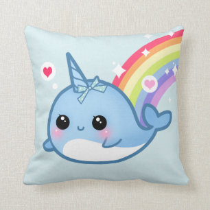 Coussin Bébé mignon narwhal et arc-en-ciel