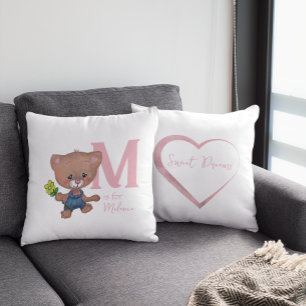 Coussin Bébé mignon Ours En Teddy Rose Blanc