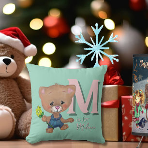 Coussin Bébé mignon Ours Teddy rose Turquoise