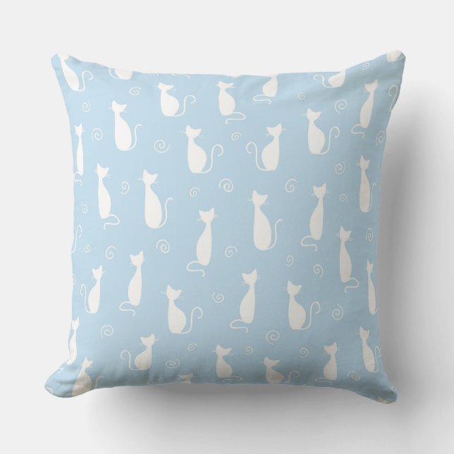 COUSSIN BÉBÉ PASTEL BLEU AVEC CHAT BLANC SILHOUETTES (Recto)