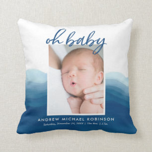 Coussin Bébé Photo Stats Blue Ombre Aquarelle