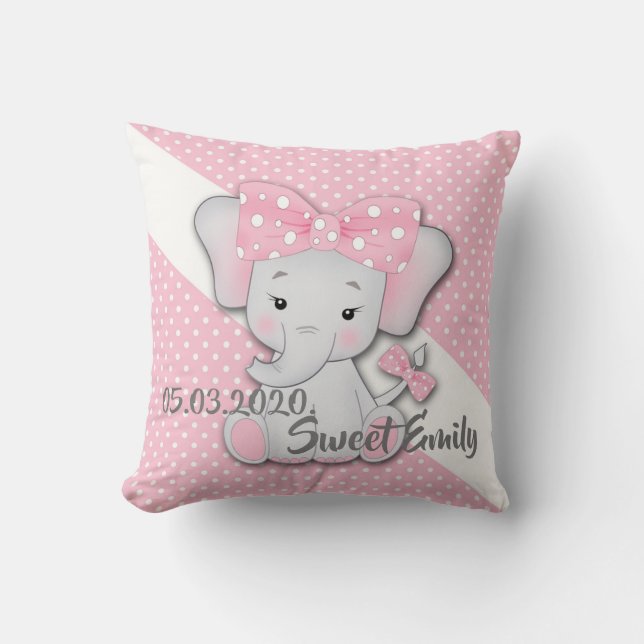 Coussin Bébé rose blanc gris dessin animé éléphant personn (Recto)