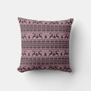 Coussin Bébé rose fille Reindeer Sweater regardant Noël