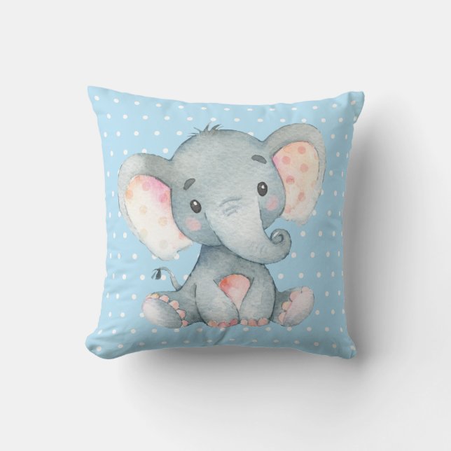 Coussin Bébée Eléphant bleu et gris (Recto)