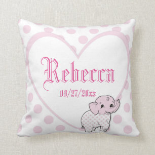 Coussin Bébée rose Coeur d'éléphant et Pois