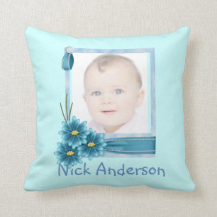 Coussin Bébés 1er Noël Bleu marguerite Photo bébé