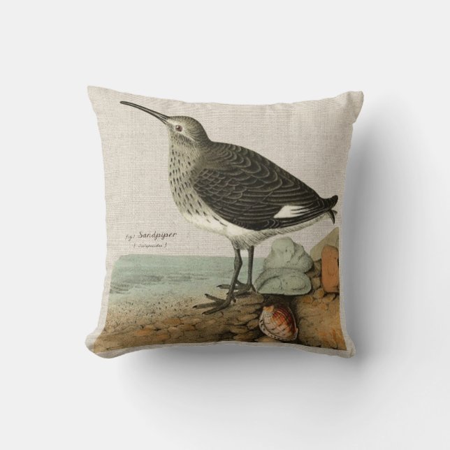 Coussin Bécasseau vintage par la mer (Recto)