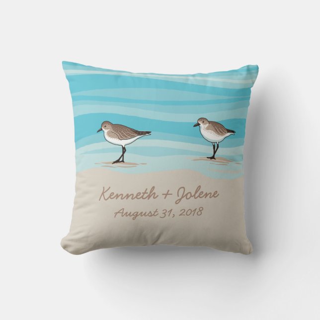 Coussin Bécasseaux sur des noms de date de mariage de (Recto)