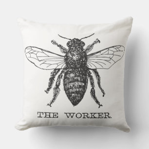 Coussin Bee Worker Honey Black Bumblebee