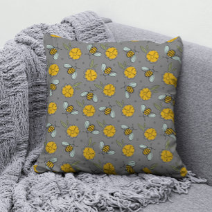 Coussin Bees & Beurre sur Grey