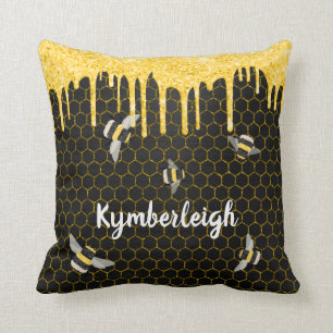Coussin Bees Honeypeb Black Gold Parties scintillant Drive