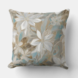 Coussin Beige Brown Bleu Floral Turquoise
