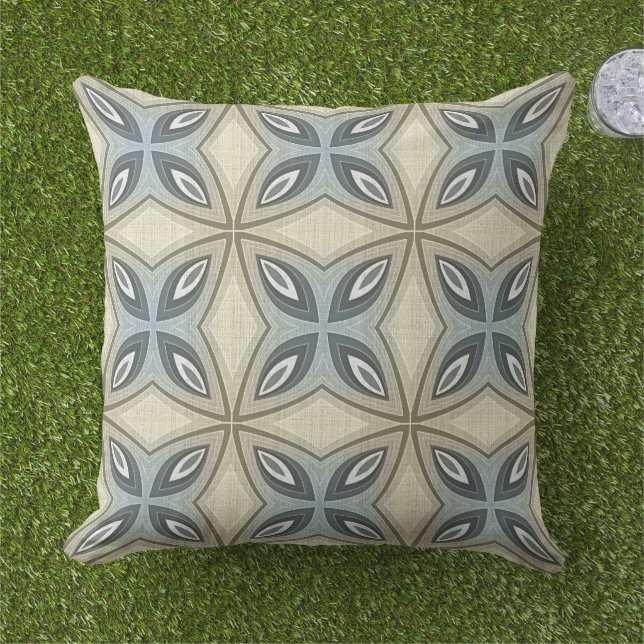 Coussin Beige Brown Gris Bleu Hip Orient Bali Art Motif (Herbe)