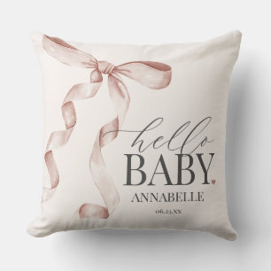 Coussin Beige Coquette Bow Girl Baby shower Cadeau