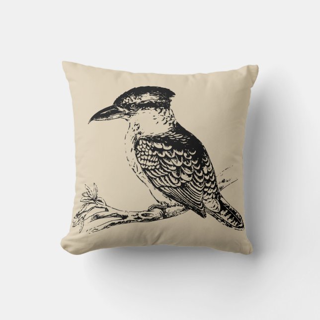 Coussin beige Kookaburra australien (Recto)