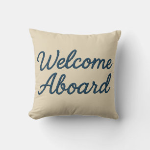 Coussin Beige maritime et bleu marine Script bienvenue à b