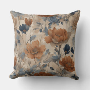 Coussin Beige Orange brûlé Bleu marine poussiéreux Floral