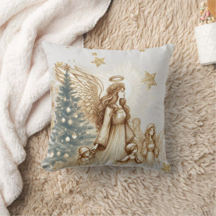 Coussin Bel Ange Gardien Vintage avec Enfants