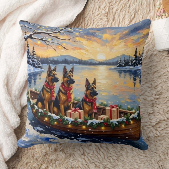 Coussin Belgian Shepherd Tervuren Christmas Boat Holiday (Couverture)