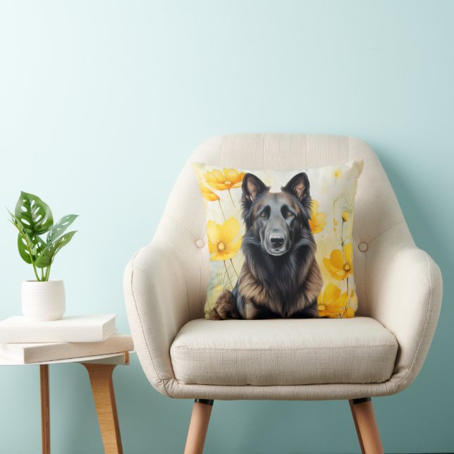 Coussin Belgian Tervuren Dog Lover and Poppies (Chaise)