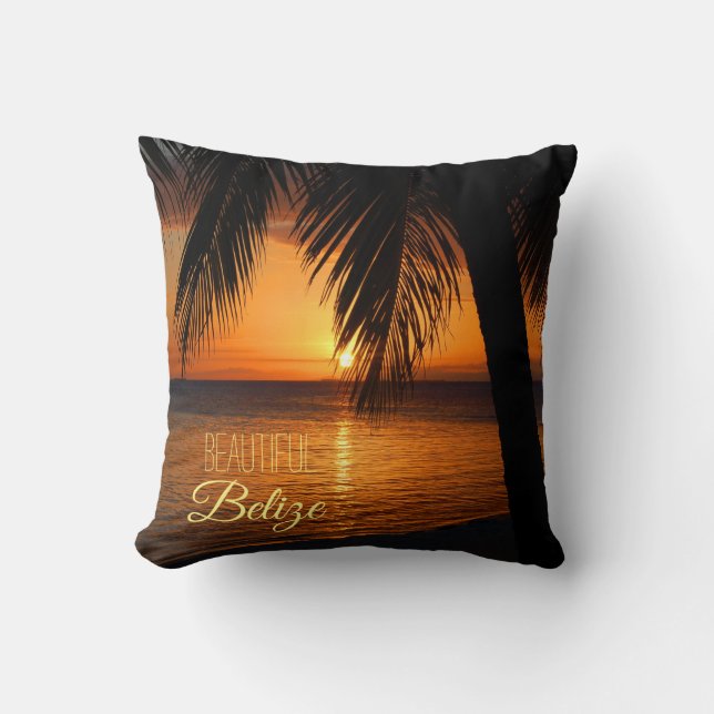 Coussin Belize Tropical Palm Tree Sunset Beach Scène (Recto)
