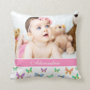 Coussin Belle aquarelle Papillons/Photo personnalisée
